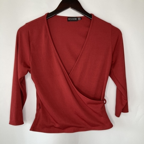 PrettyLittleThing Tops - PrettyLittleThing Ribbed Tie Side Wrap Top Size 6